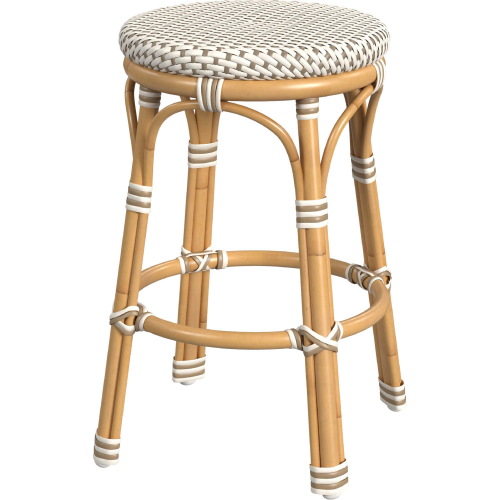 Tobias Outdoor Counter Stool in Beige & White PE Rattan & Rattan Color Aluminum