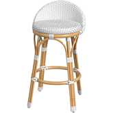 Tobias Outdoor Low Back Counter Stool in Smooth White & Natural Rattan