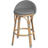 Tobias Outdoor Low Back Counter Stool in Gray, White Dot & Natural Rattan