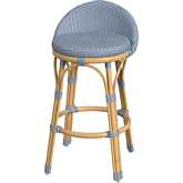 Tobias Outdoor Low Back Counter Stool in Baby Blue & Natural Rattan