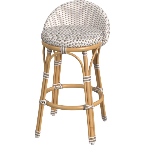 Tobias Outdoor Low Counter Stool in Beige & White PE Rattan & Rattan Color Aluminum