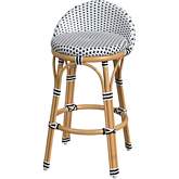 Tobias Outdoor Low Counter Stool in Black & White PE Rattan & Rattan Color Aluminum