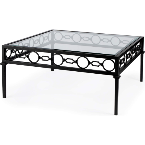 Southport Outdoor Coffee Table in Black Iron & Glass