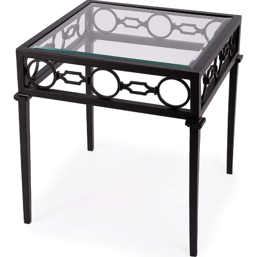 Southport Outdoor End Table in Black Iron & Glass