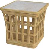 Monhegan Outdoor End Table in Cream Marble & Light Brown Teak