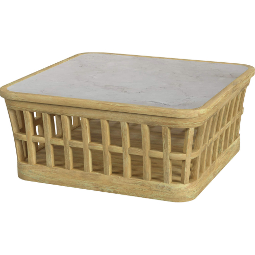 Monhegan Outdoor Coffee Table in Cream Marble & Light Brown Teak