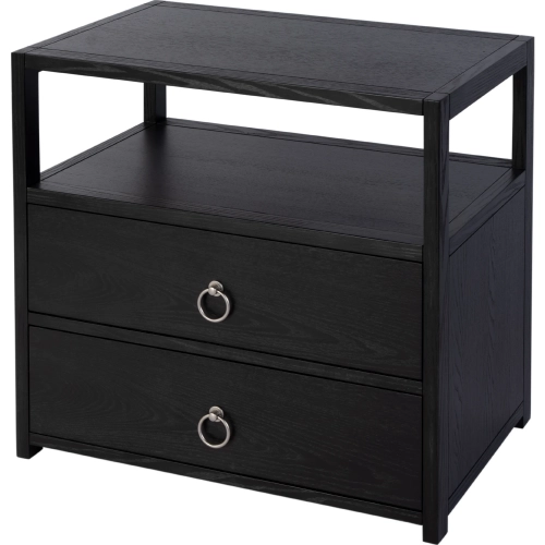 Lark 28" 2 Drawer Nightstand w/ Shelf in Distressed Washed Black Wood