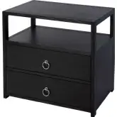 Lark 28" 2 Drawer Nightstand with Shelf in Distressed Washed Black Wood