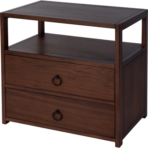 Lark 28" 2 Drawer Nightstand w/ Shelf in Distressed Brown Wood