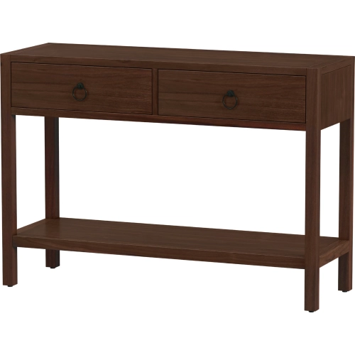 Lark 44" 2 Drawer Console Table w/ Open Shelf in Distressed Walnut Brown Wood