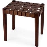 Kerry Stool in Brown Woven Leather & Dark Brown Wood