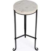 Freya Round Side Table in White Marble & Black Iron