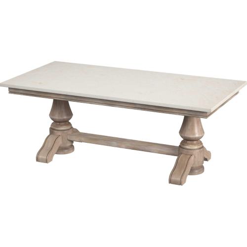 Danielle 48" Coffee Table in Off White Marble & Washed Tan Wood