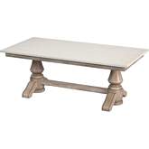 Danielle 48" Coffee Table in Off White Marble & Washed Tan Wood
