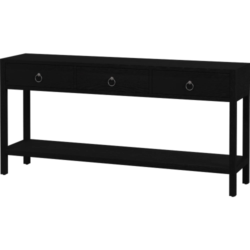 Lark 65" 3 Drawer Console Table w/ Shelf in Distressed Washed Black Wood