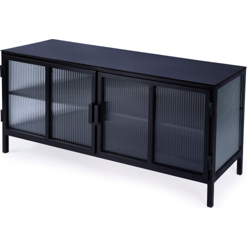 Hoxton 52" TV Stand in Black Iron & Ribbed Glass