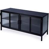Hoxton 52" TV Stand in Black Iron & Ribbed Glass