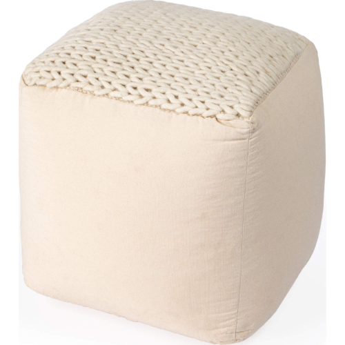 Fernandos 20" Pouffe Ottoman in Cream Ivory Woven Fabric