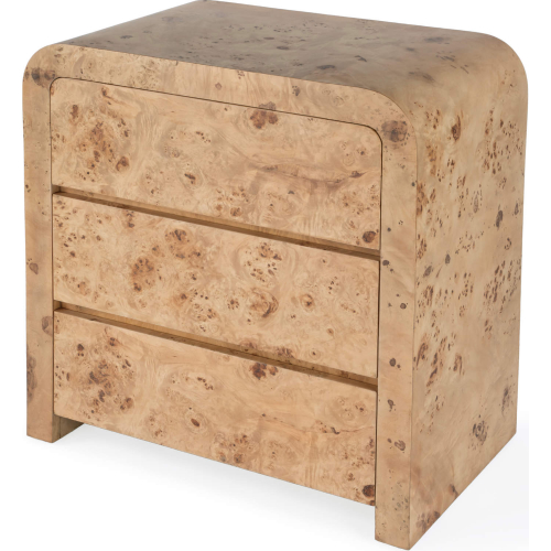 Cora 32" 3 Drawer Curved Chest in Light Brown Burl