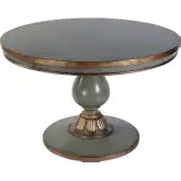 Evie 48" Round Pedestal Dining Table in Distressed Green & Gold Wood