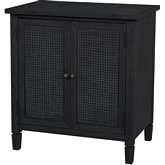 Flagstaff 2 Door Cabinet in Washed Black Wood & Cane