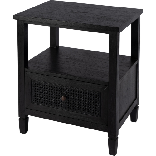 Flagstaff 1 Drawer Nightstand in Washed Black Wood & Cane