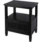 Flagstaff 1 Drawer Nightstand in Washed Black Wood & Cane