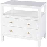 Nora 28" 2 Drawer Nightstand with Open Shelf in Gloss White Wood