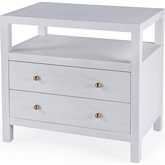 Nora 28" 2 Drawer Nightstand with Open Shelf in Wire Brushed White Wood