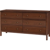 Nora 6 Drawer Dresser in Walnut Finish Wood