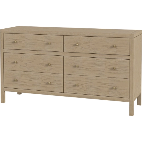 Nora 6 Drawer Dresser in Light Brown Finish Wood
