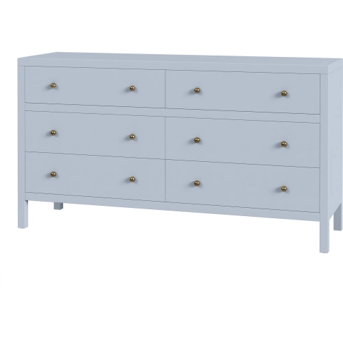 Nora 60" 6-Drawer Dresser in Light Blue Finish Wood