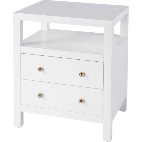 Nora 21" 2 Drawer Nightstand with Open Shelf in Smooth White Wood