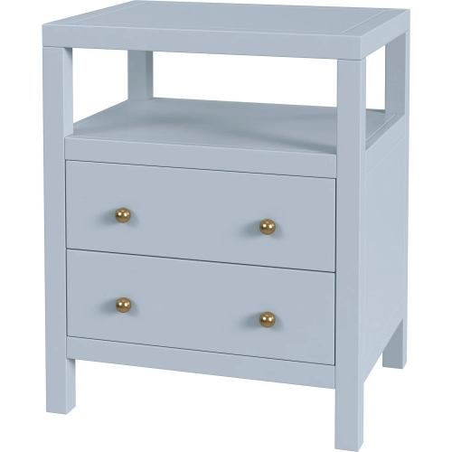 Nora 21" 2-Drawer Nightstand with Open Shelf in Light Blue Wood