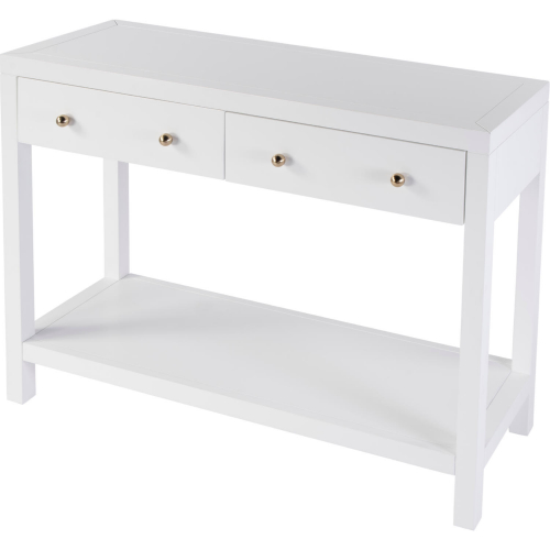 Nora 40" 2 Drawer Console Table with Open Shelf in Smooth White Wood