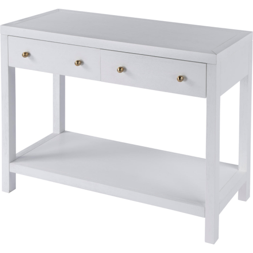 Nora 40" 2 Drawer Console Table with Open Shelf in Wire Brushed White Wood