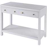 Nora 40" 2 Drawer Console Table with Open Shelf in Wire Brushed White Wood