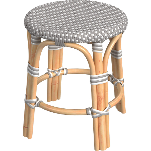 Tobias Round Dining Stool in Gray & White PE Rattan & Natural Rattan