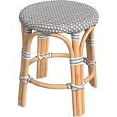 Tobias Round Dining Stool in Gray & White PE Rattan & Natural Rattan