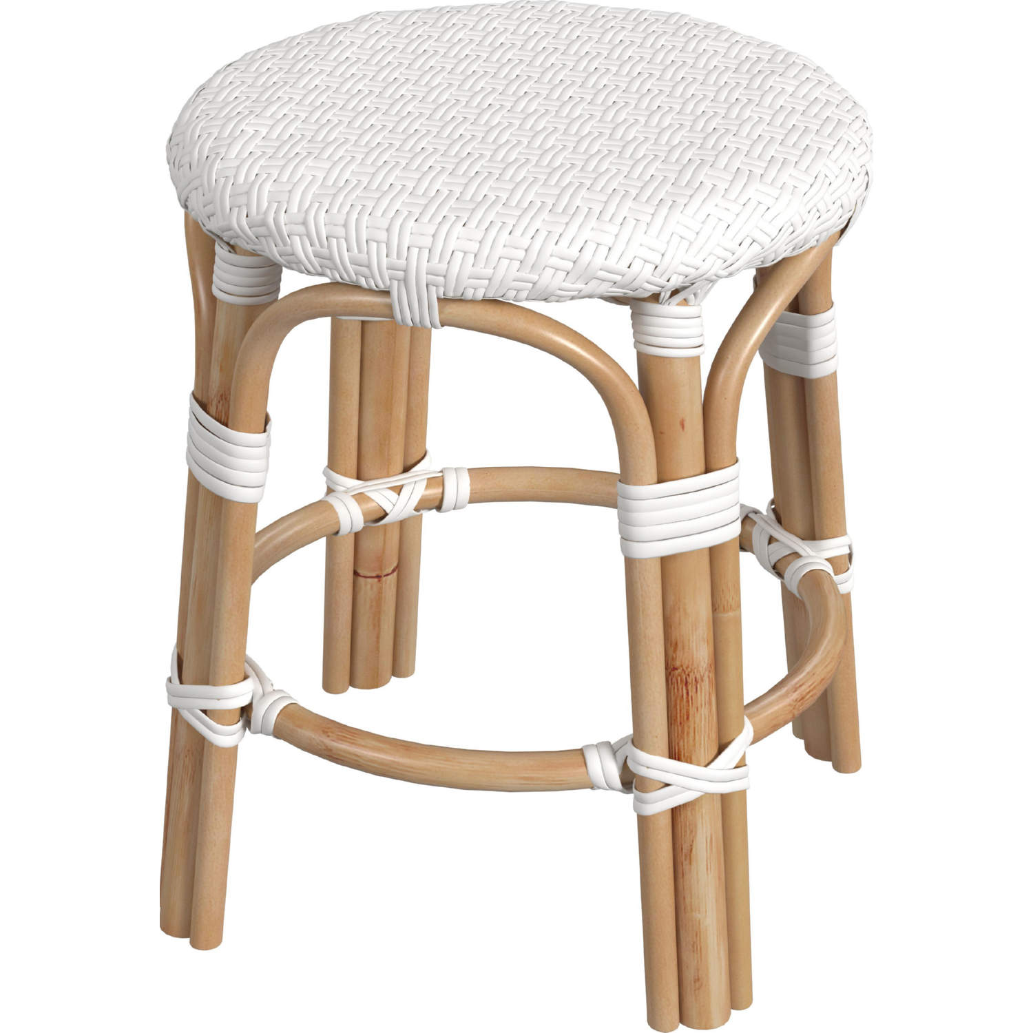 Butler 5745304 Tobias Round Dining Stool in Gloss White PE Rattan ...