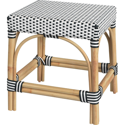 Robias 18" Dining Stool in White & Black Dot PE Rattan & Natural Rattan