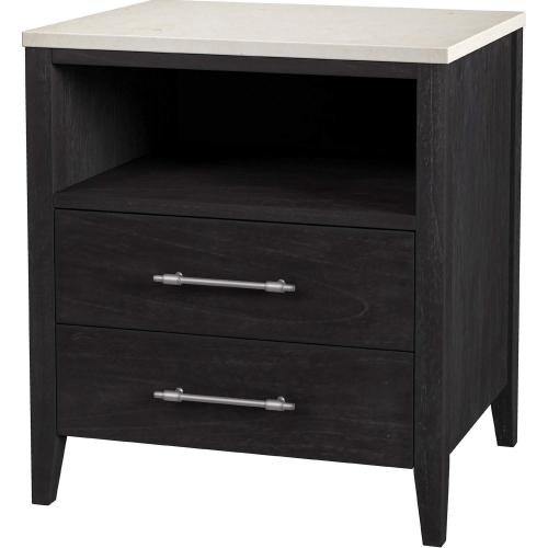 Mayfair 22" 2 Drawer Nightstand in Beige Marble & Washed Black Finish Wood