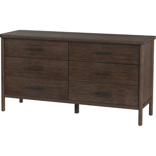 Lennon 60" 6 Drawer Rounded Leg Dresser in Brown Finish Wood