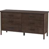Lennon 60" 6 Drawer Rounded Leg Dresser in Brown Finish Wood