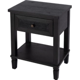 Flagstaff 1 Drawer Nightstand in Black Washed Wood & Cane