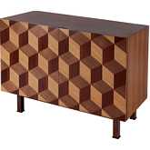 Stefan 2 Door Storage Cabinet in Light & Dark Brown Wood & Metal