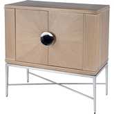 Joanie 2 Door Wine Cabinet in Tan Beige Wood & Silver