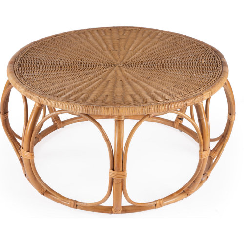 Savannah Round Coffee Table in Woven Natural Rattan