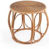 Savannah Round End Table in Woven Natural Rattan