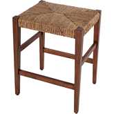 Valencia Backless Counter Stool in Woven Banana Leaf & Dark Brown Wood